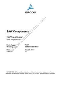 B39321R0961H110 Datasheet Cover