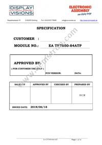 EA TFT050-84ATP Datasheet Cover