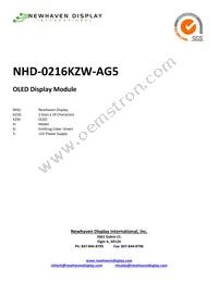 NHD-0216KZW-AG5 Datasheet Cover