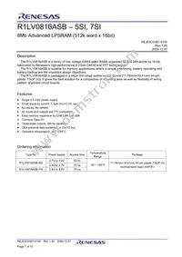 R1LV0816ASB-7SI#S0 Datasheet Cover