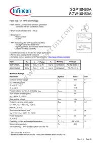 SGW10N60AFKSA1 Datasheet Cover