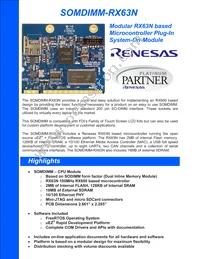 SOMDIMM-RX63N Datasheet Cover