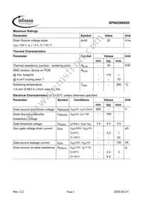 SPN02N60S5 Datasheet Page 2