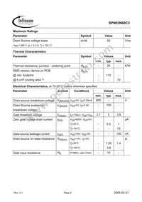 SPN03N60C3 Datasheet Page 2