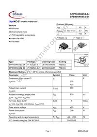 SPP100N04S2-04 Datasheet Cover
