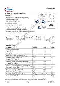 SPS02N60C3BKMA1 Datasheet Cover