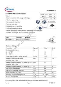 SPS04N60C3BKMA1 Datasheet Cover