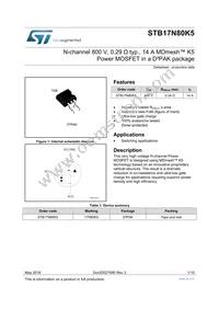 STB17N80K5 Datasheet Cover