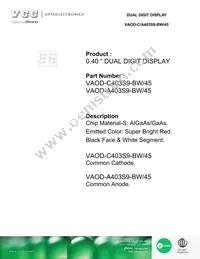 VAOD-C403S9-BW/45 Datasheet Cover