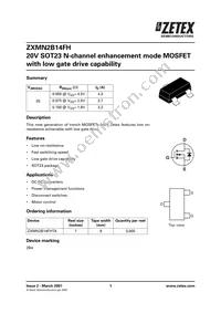 ZXMN2B14FHTA Datasheet Cover